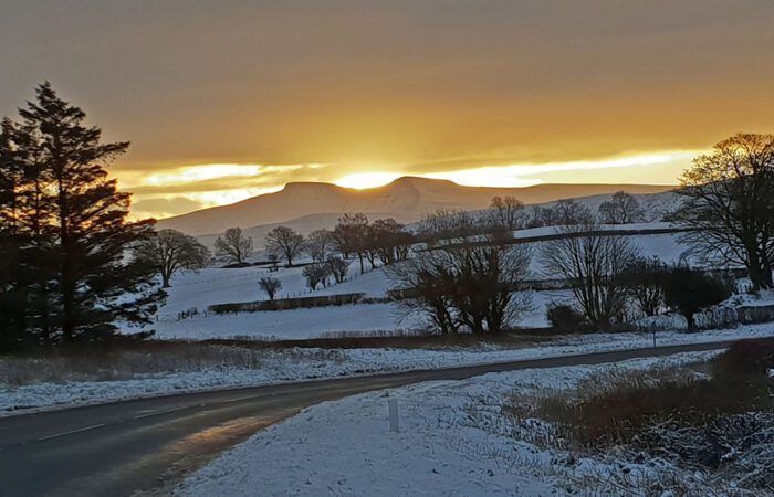 pen y fan at dawn in winter brecon beacons