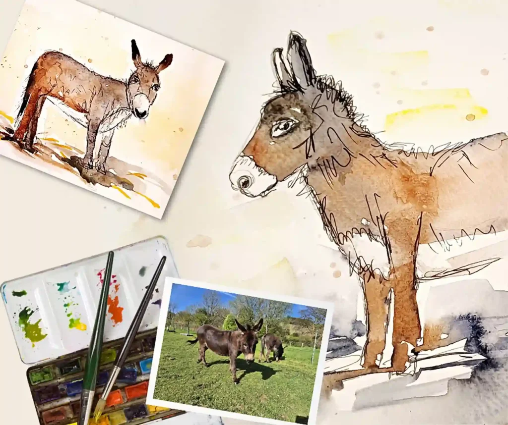 Learn how to paint a donkey with Good Day Out's mini donkeys and Welsh artist Karin Mear