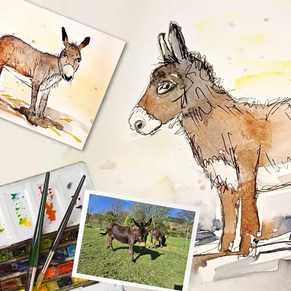 Learn how to paint a donkey with Good Day Out's mini donkeys and Welsh artist Karin Mear